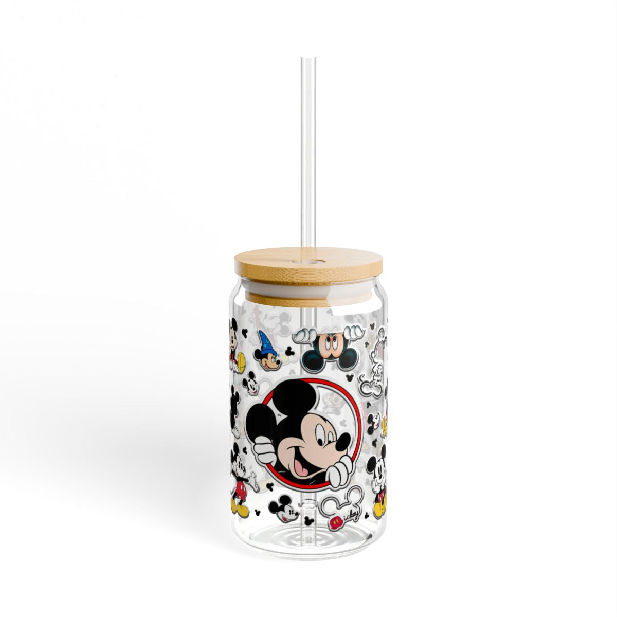 16oz Mickey Mouse Collage Sipper Glass | Cute Cartoon Character Drink Jar