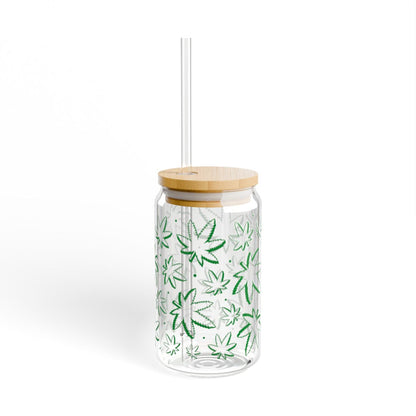 16oz Green Leaf Pattern Sipper Glass