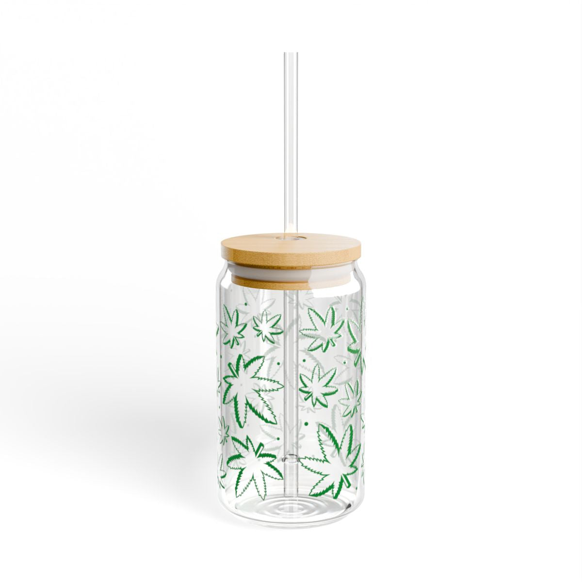16oz Green Leaf Pattern Sipper Glass