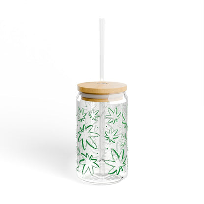 16oz Green Leaf Pattern Sipper Glass