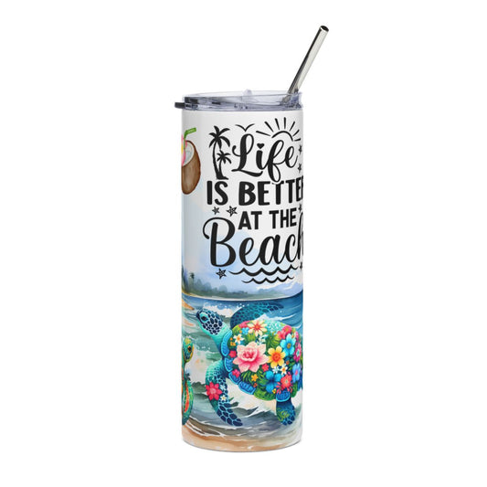 Tropical Beach Sea Turtle & Shells Travel Cup