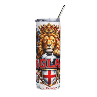 England 2026 football tumbler with royal lion soccer design
