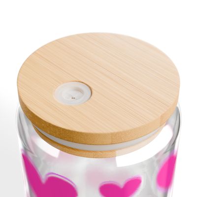 16oz Pink Heart Pattern Sipper Glass
