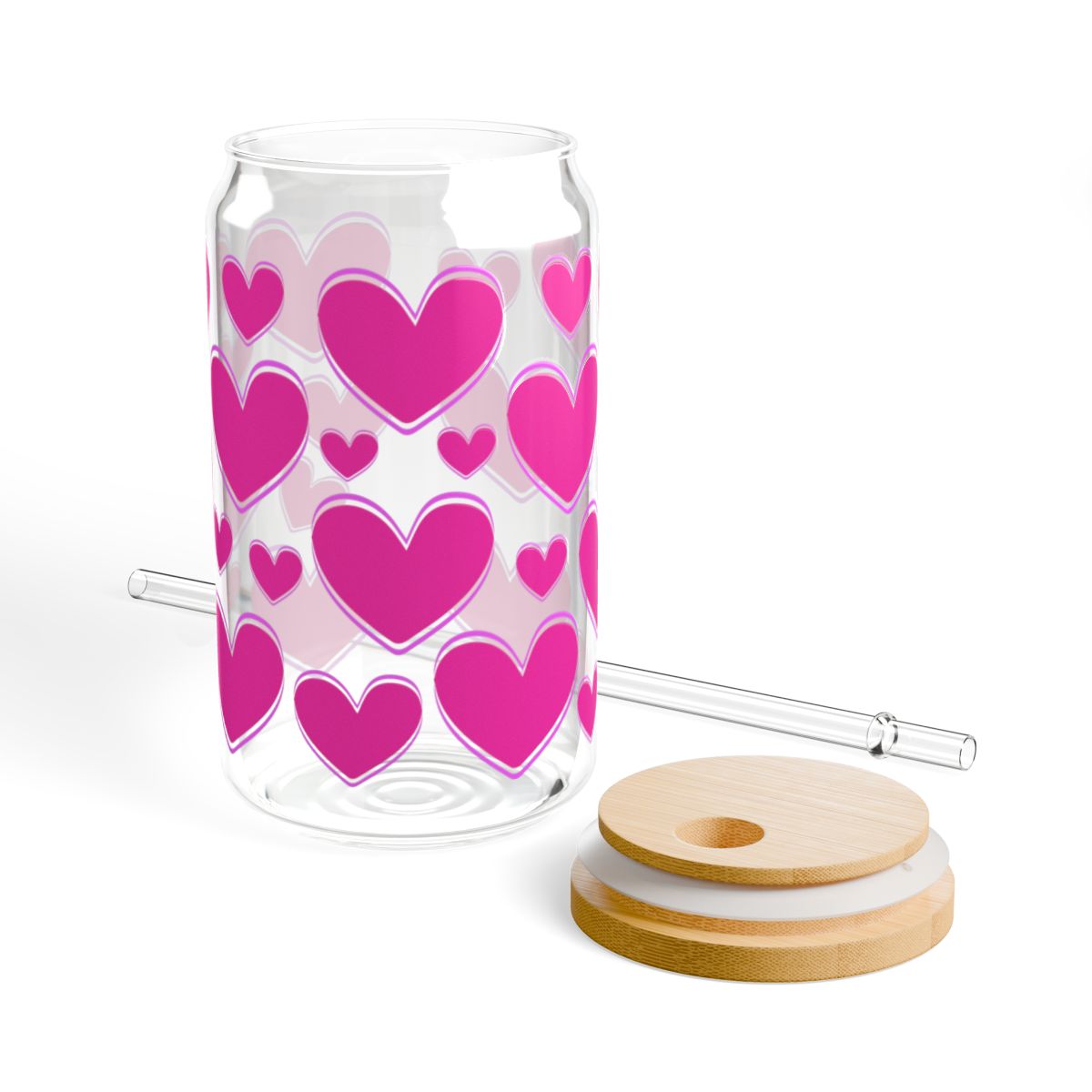 16oz Pink Heart Pattern Sipper Glass