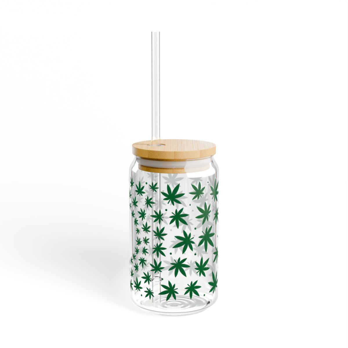 16oz Green Cannabis Leaf Pattern Sipper Glass