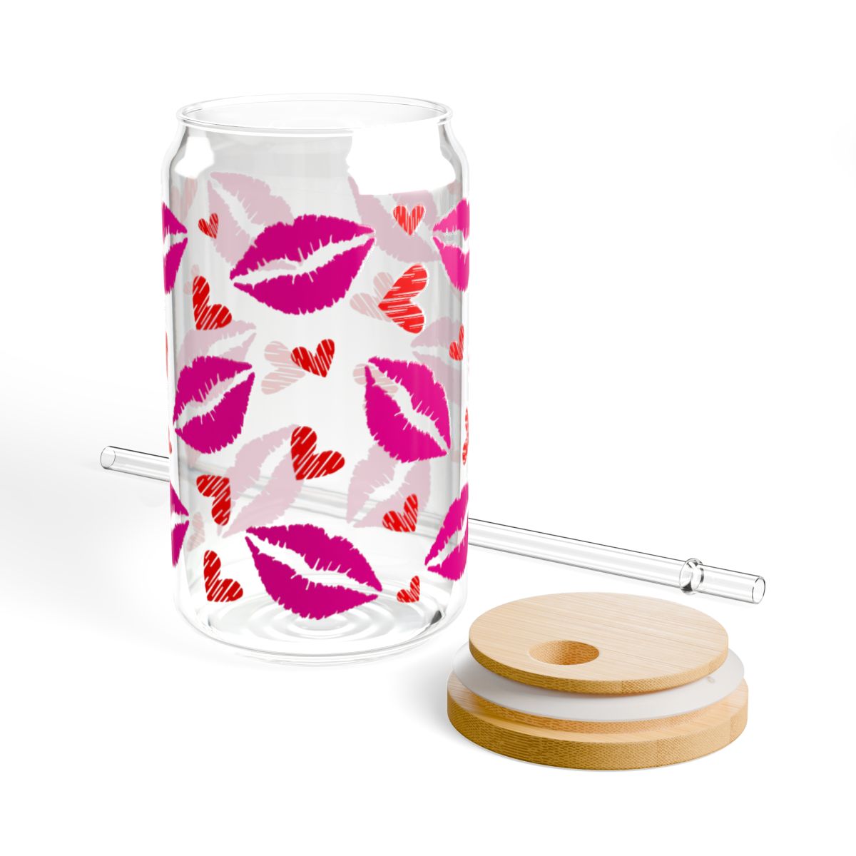 16oz Pink Kiss Lip Pattern Sipper Glass