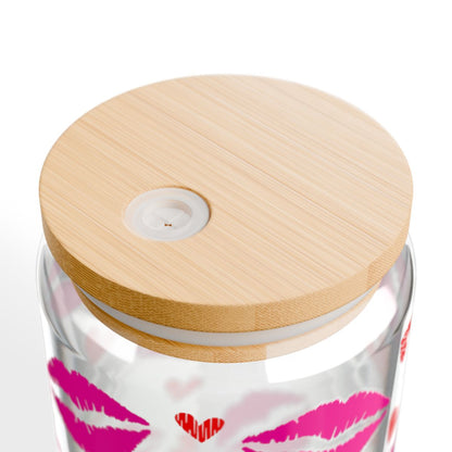 16oz Pink Kiss Lip Pattern Sipper Glass