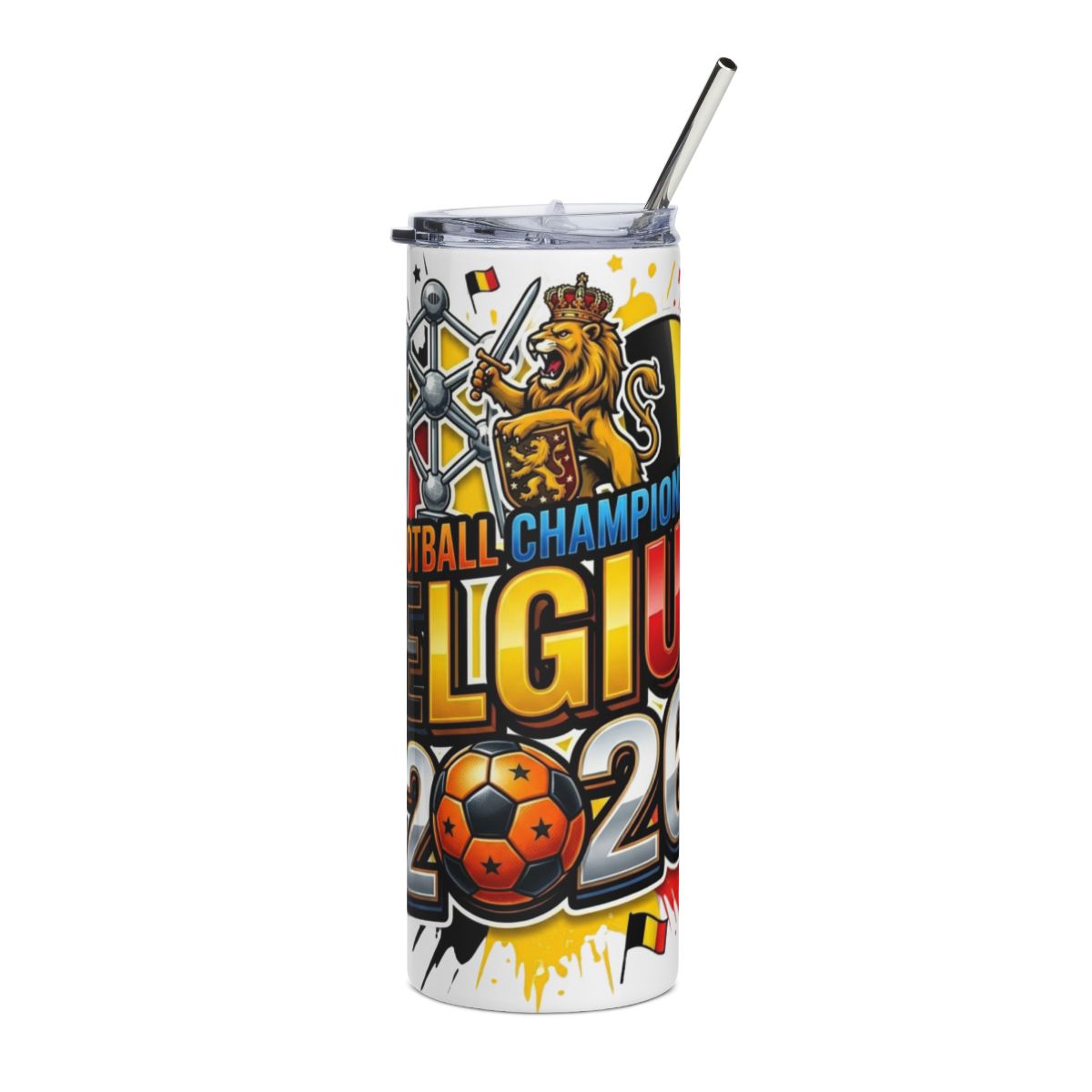Belgium 2026 football tumbler with crowned lion design