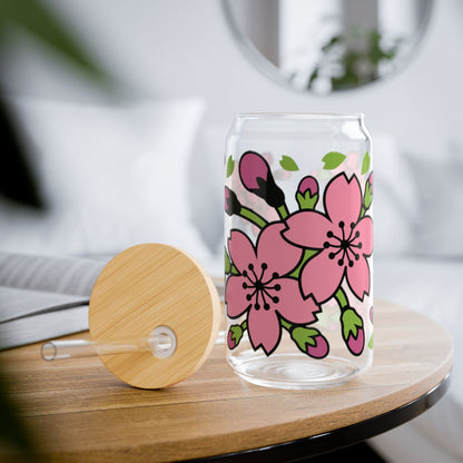 16oz Pink Cherry Blossom Sipper Glass