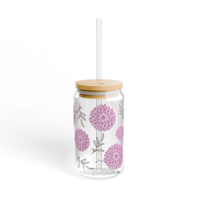 16oz Pink Dahlia Floral Sipper Glass