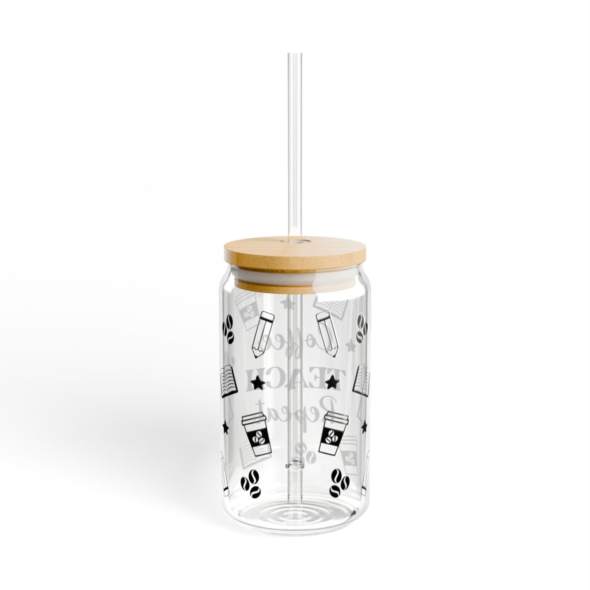 16oz Coffee Teach Repeat Sipper Glass | Teacher Drinkware