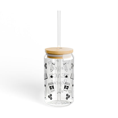 16oz Coffee Teach Repeat Sipper Glass | Teacher Drinkware