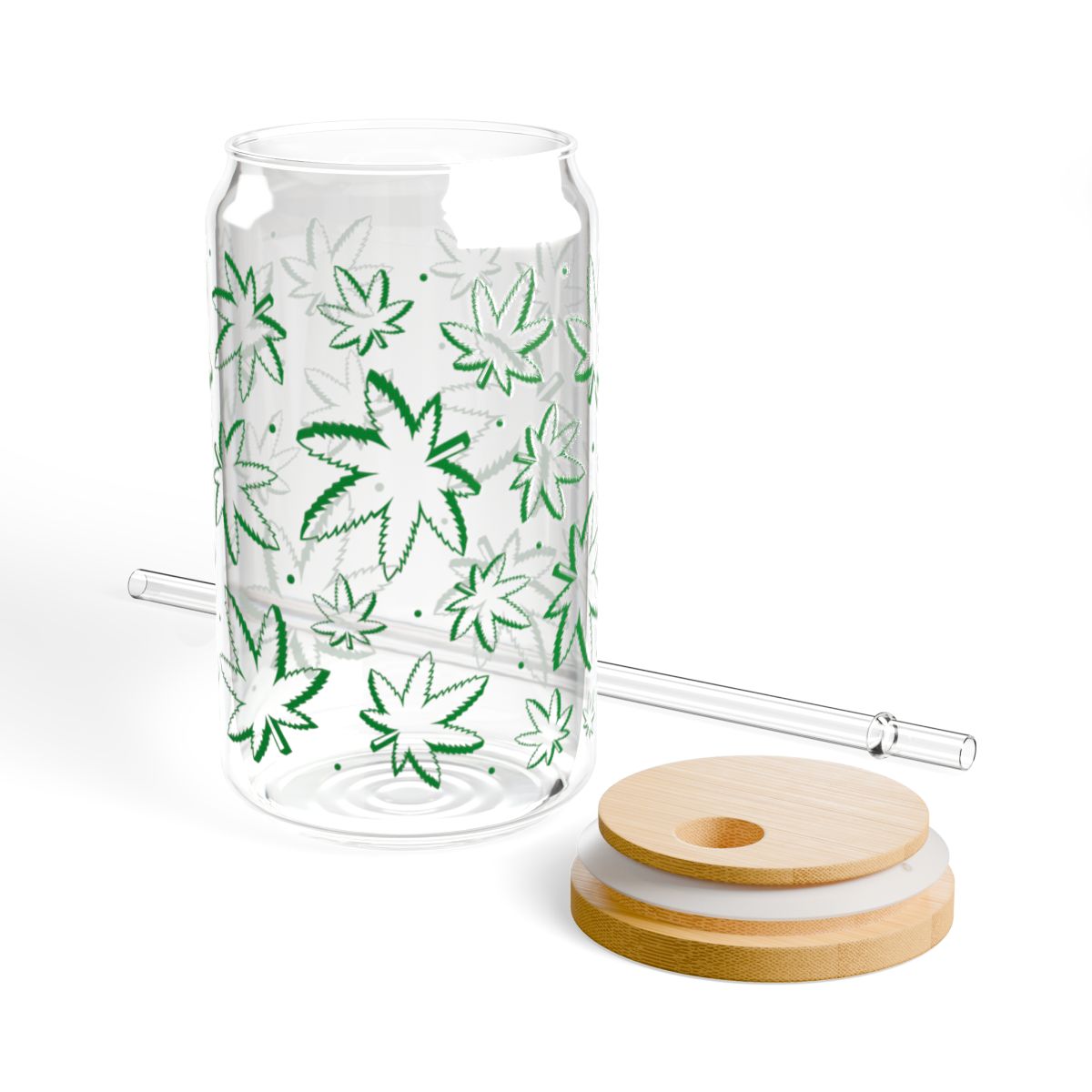 16oz Green Leaf Pattern Sipper Glass