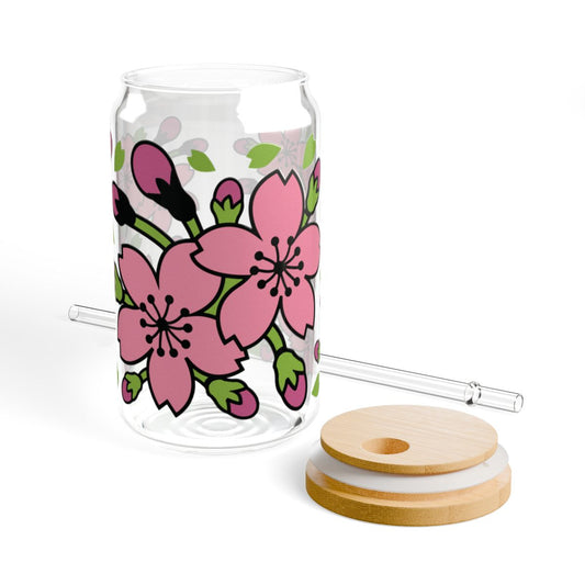 16oz Pink Cherry Blossom Sipper Glass
