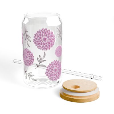16oz Pink Dahlia Floral Sipper Glass