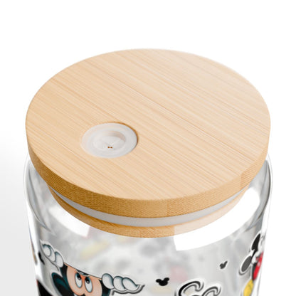 16oz Mickey Mouse Collage Sipper Glass | Cute Cartoon Character Drink Jar