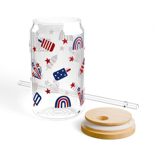 16oz Patriotic Fireworks Rainbows Sipper Glass