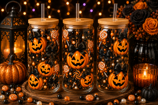 Jack-O'-Lantern & Black Bow Halloween Glass Can Tumbler – alternate lifestyle view
