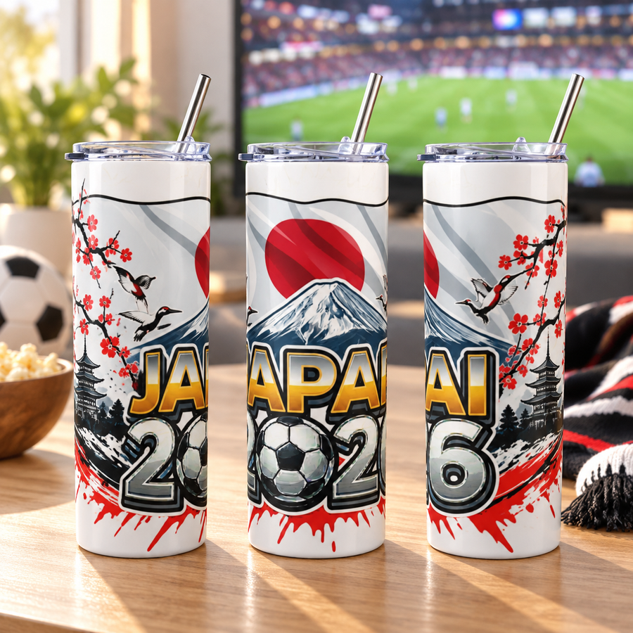 Japan 2026 Football Tumbler – Rising Sun Soccer Fan Cup