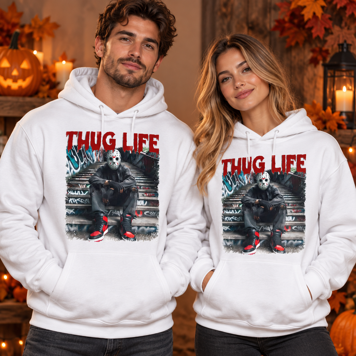Jason Thug Life men and women white hoodie mockup