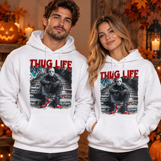 Jason Thug Life men and women white hoodie mockup