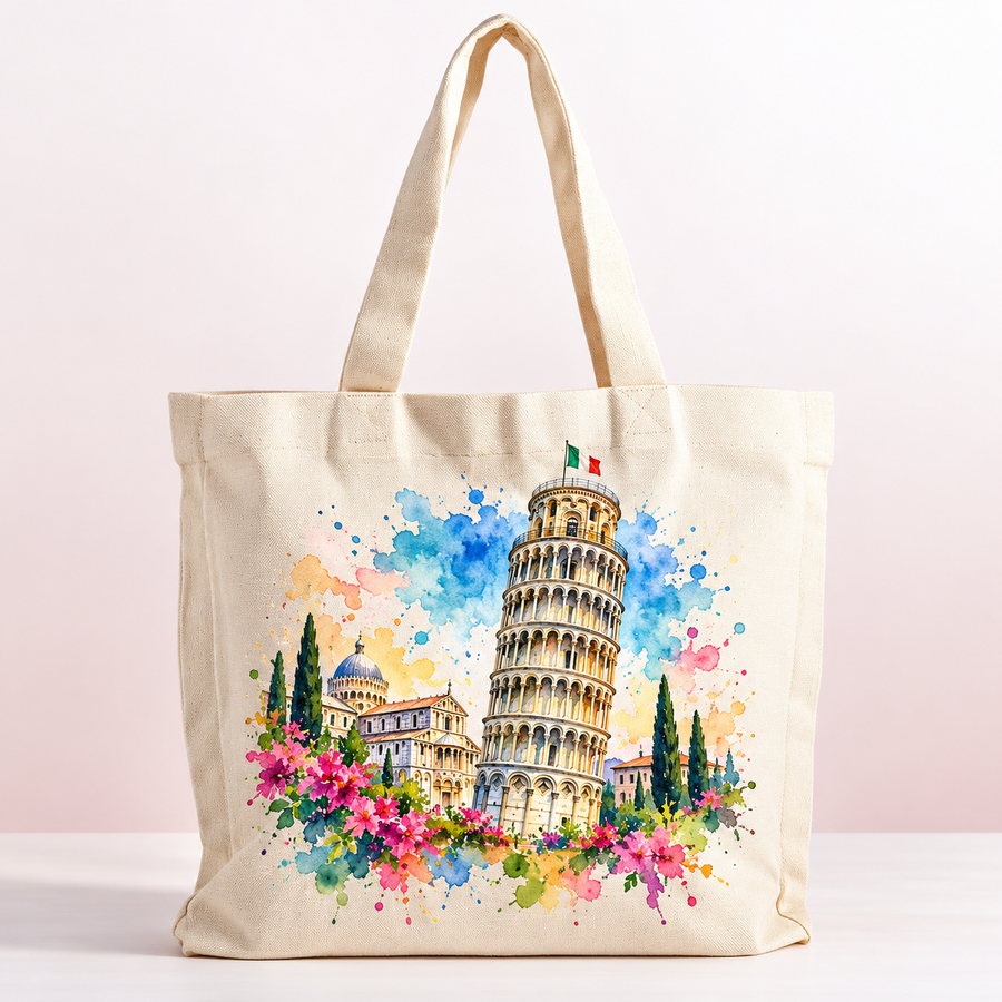 Leaning Tower of Pisa Watercolor Tote – Italy Travel Gift Bag