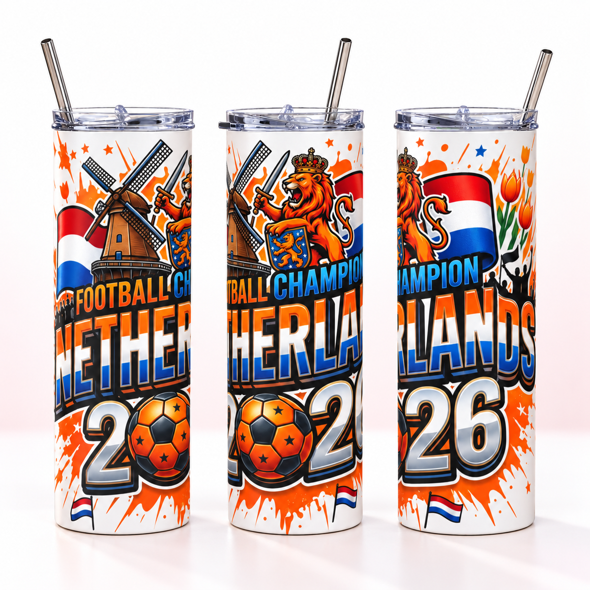 Netherlands 2026 Football Tumbler – Dutch Soccer Fan Cup — three views