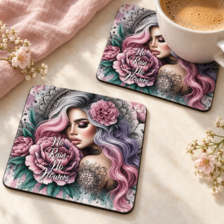 No Rain No Flowers Square coaster set of two with thin black rubber backing