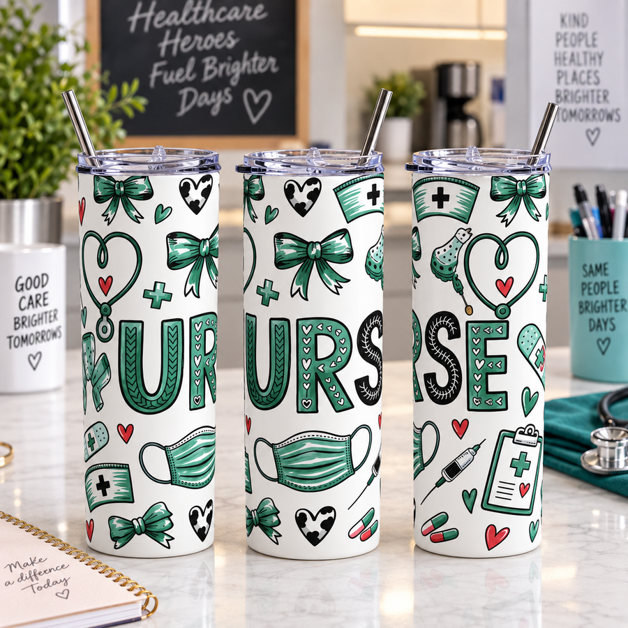 Nurse Life Medical Icons 20oz Skinny Tumbler