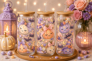 Pastel Purple Cute Pumpkin Halloween Glass Can Tumbler – alternate lifestyle view