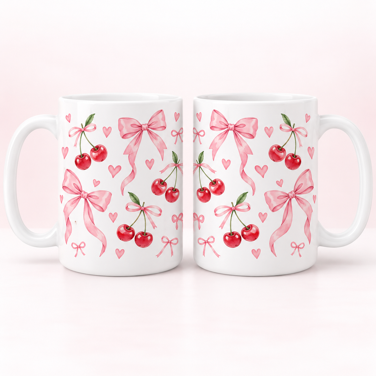 Pink Bows & Cherries Mug – Cute Coquette Coffee Cup — product mockup