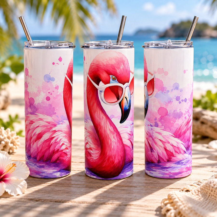 Pink Flamingo with Sunglasses 20oz Skinny Tumbler
