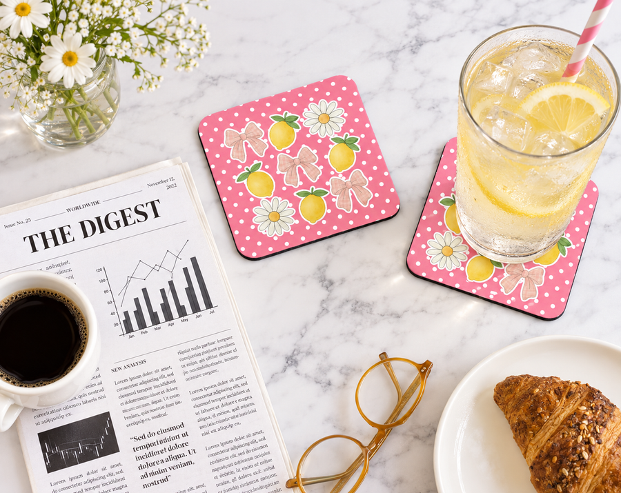 Pink Lemon Daisy & Bow Coaster – Cute Coquette Citrus Decor