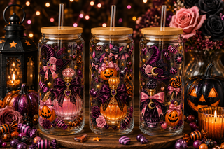 Pink & Purple Gothic Glam Halloween Glass Can Tumbler – alternate lifestyle view