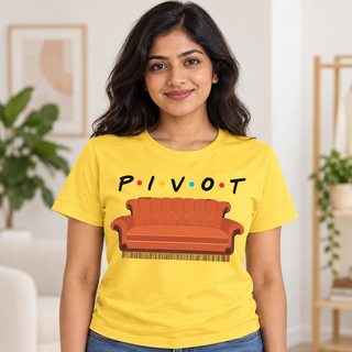 Pivot Couch graphic on Yellow T-Shirt
