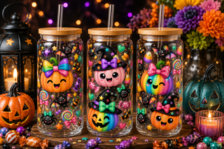 Rainbow Kawaii Pumpkin Halloween Glass Can Tumbler – alternate lifestyle view