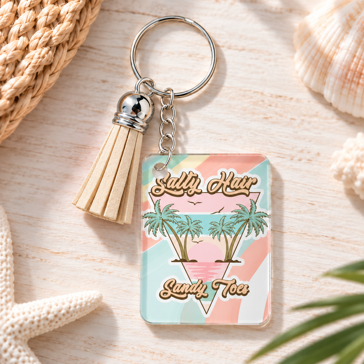 Salty Hair Sandy Toes keychain with beige tassel