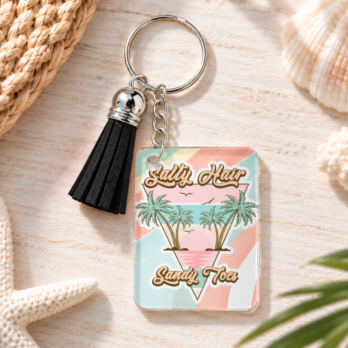 Salty Hair Sandy Toes keychain with black tassel