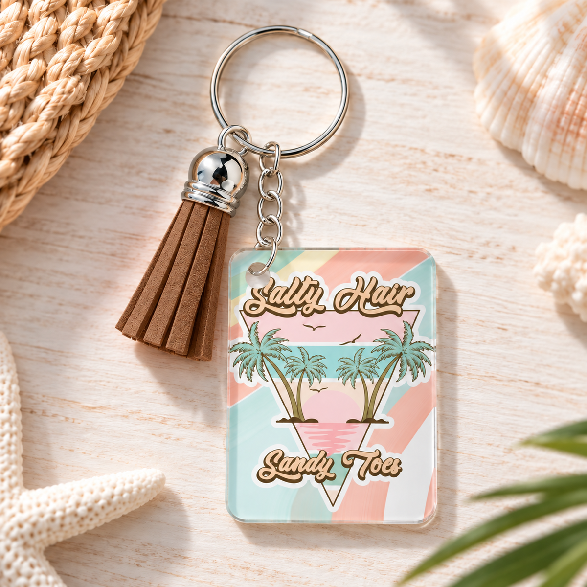 Salty Hair Sandy Toes keychain with brown tassel