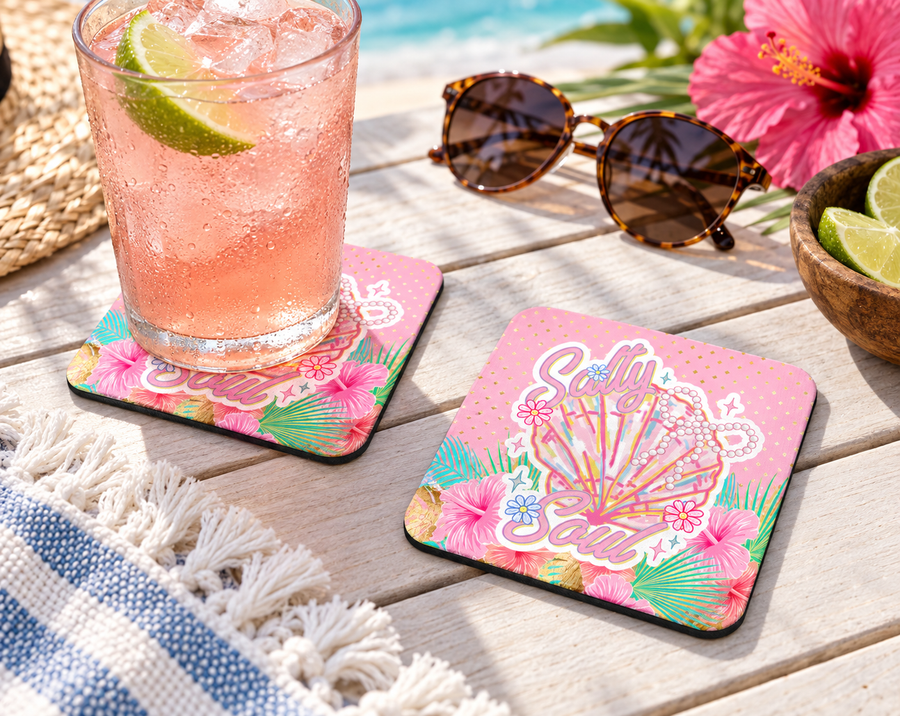 Salty Soul Seashell Coaster – Pink Coastal Beach Decor