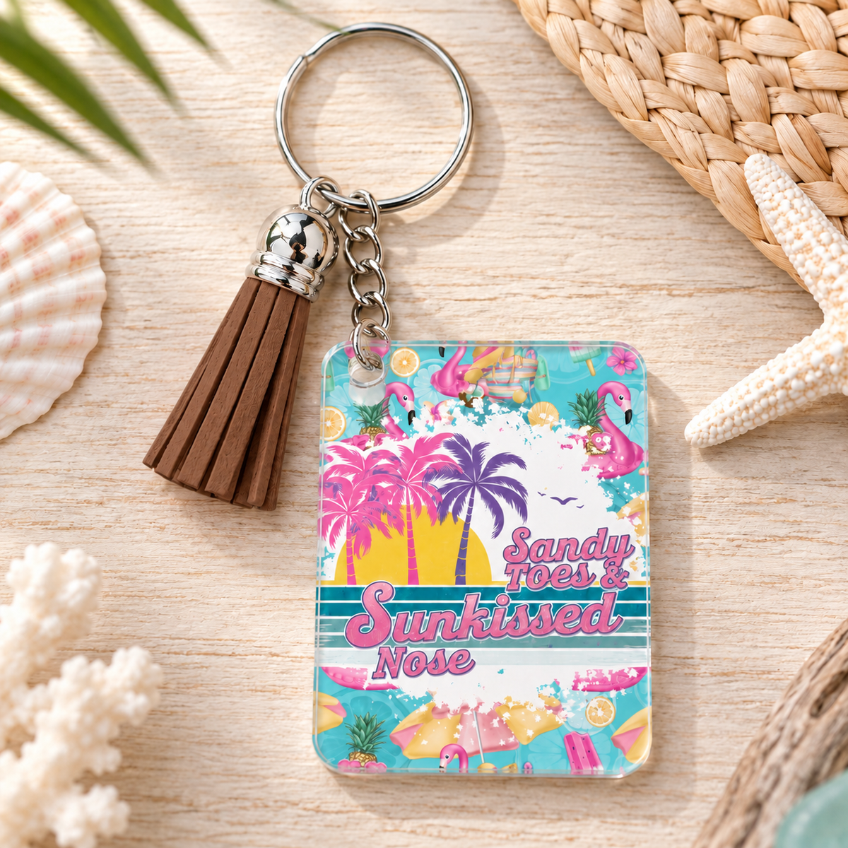 Sandy Toes Sunkissed Nose keychain with brown tassel