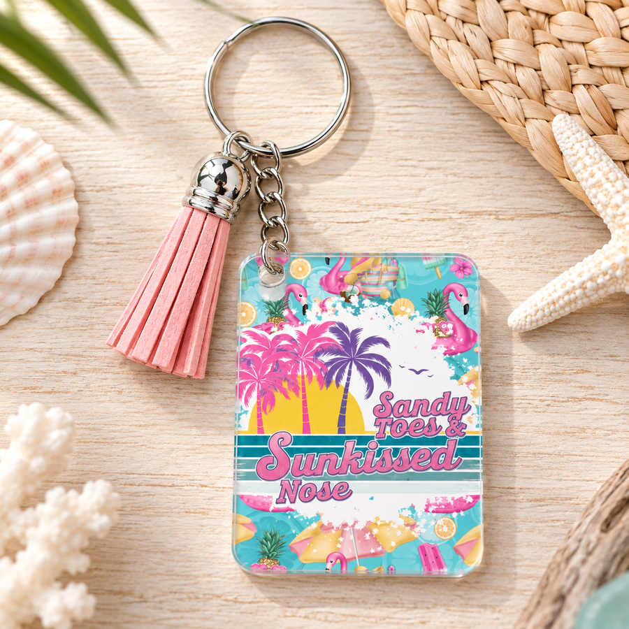 Sandy Toes & Sunkissed Nose Acrylic Keychain – Beach Gift