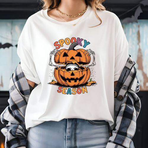 Spooky Season Pumpkin Skeleton Halloween Apparel