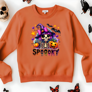 Spooky skeleton witch Halloween crewneck