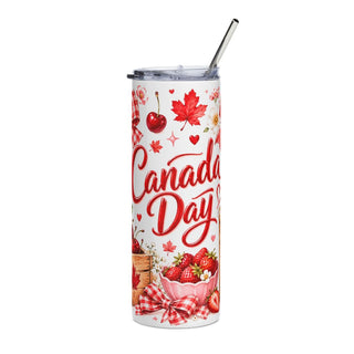 Sweet Canada Day 20oz tumbler with strawberries and maple leaves