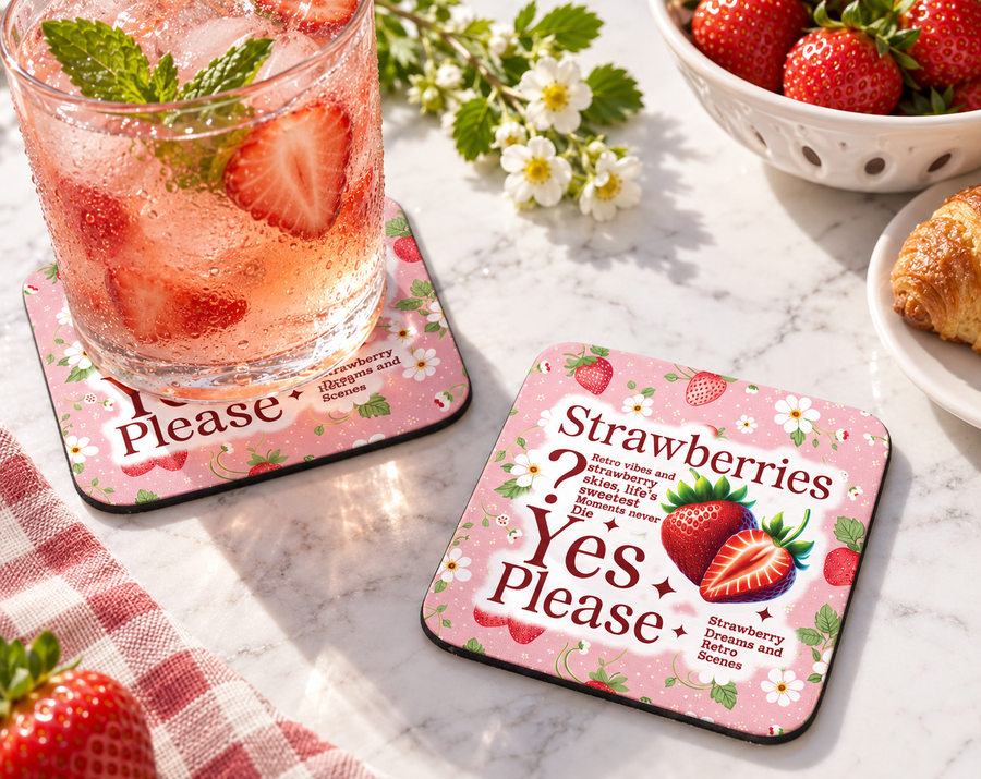 Strawberries? Yes Please Coaster – Cute Berry Cottagecore Decor