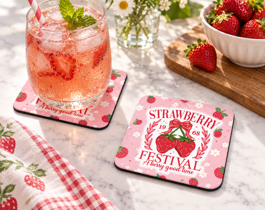 Strawberry Festival Coaster – Vintage Berry Cottagecore Decor