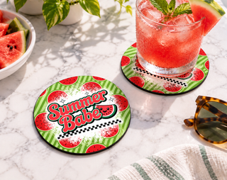 Summer Babe Watermelon Coaster – Retro Fruit Drink Decor — Round set of 2