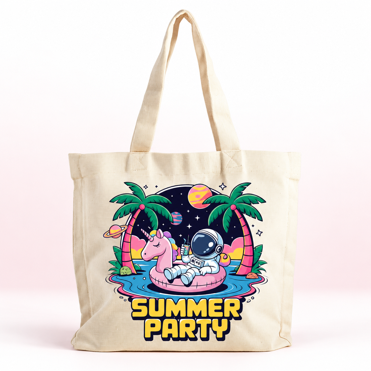 Summer Party Astronaut Unicorn Tote – Cosmic Poolside Canvas Bag — product mockup