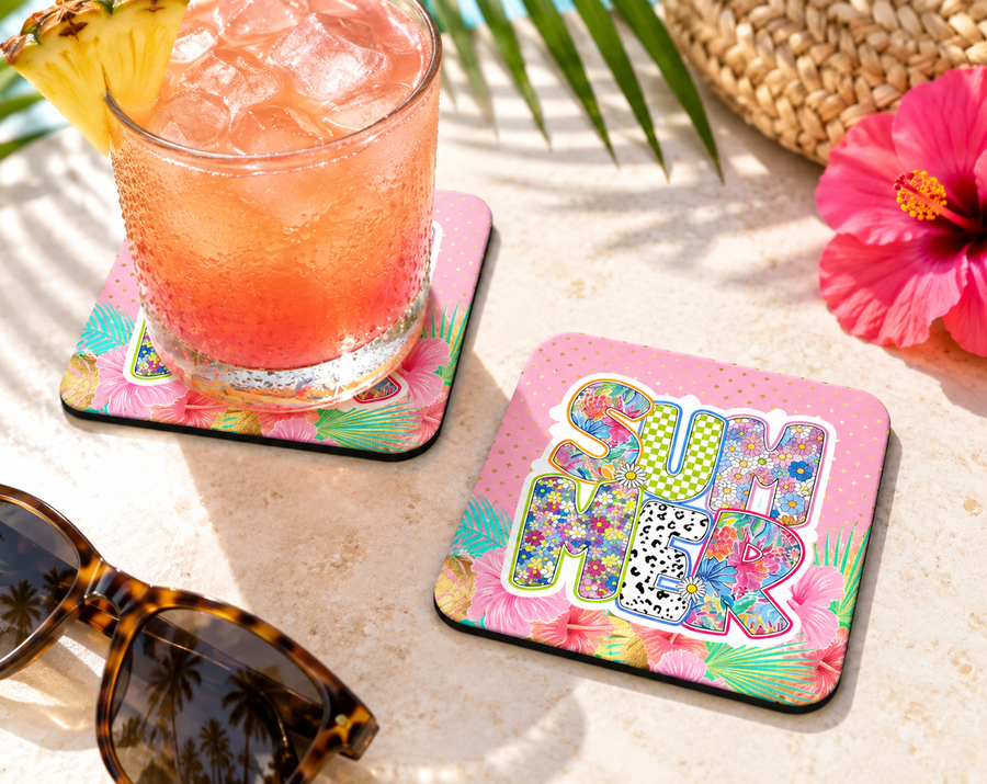 Summer Tropical Floral Coaster – Bright Pink Vacation Decor
